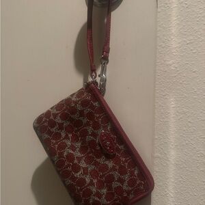 Coach Red Wristlet Clutch with Signature Pattern